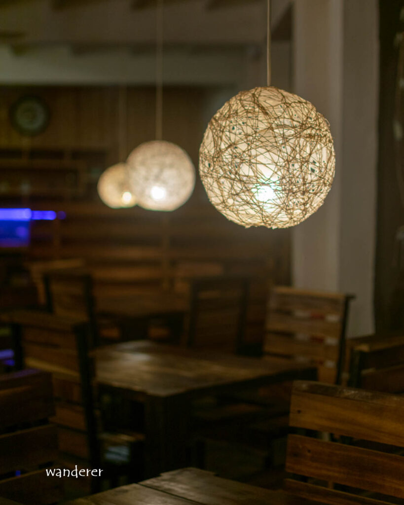 Warm lights and nice look inside the Cafe the Vibe